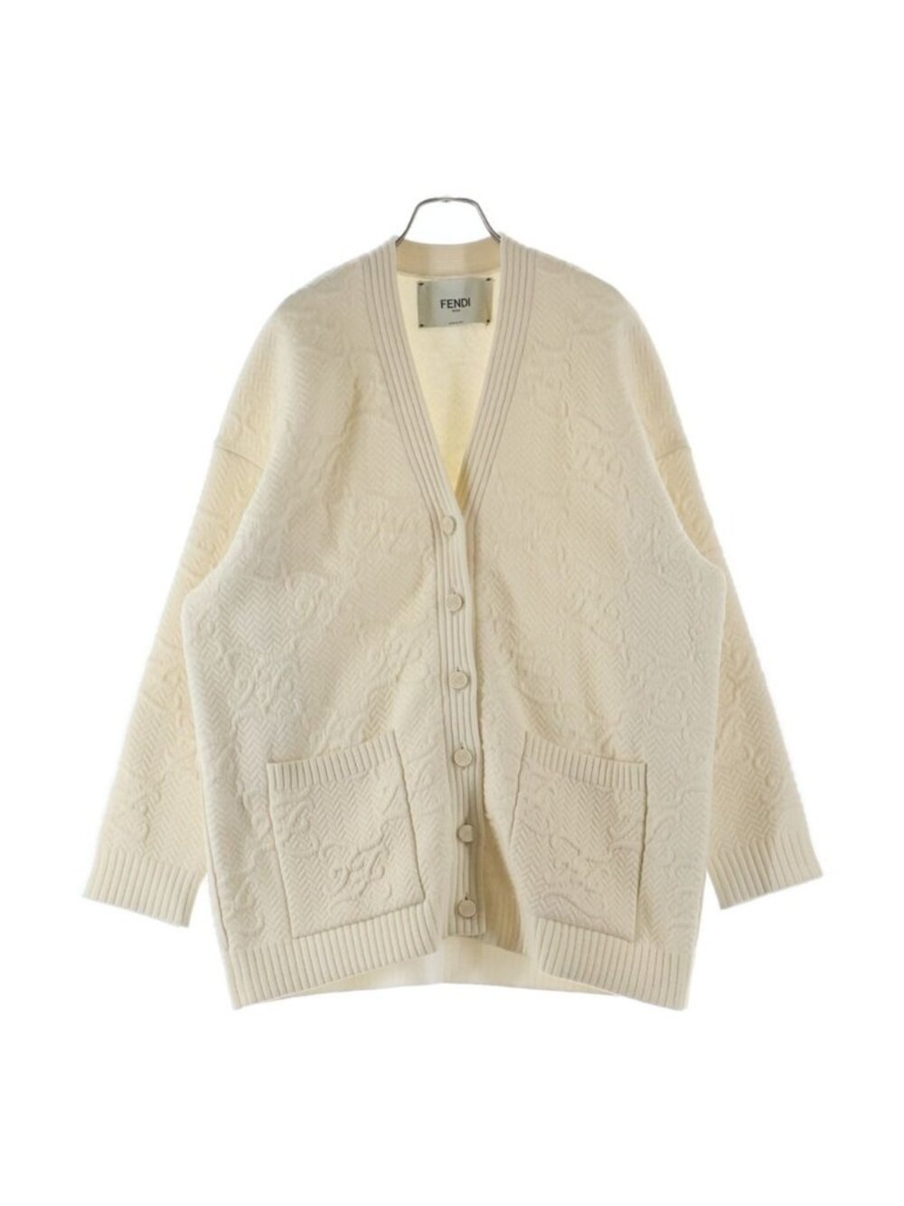 Fendi FF Calligraphy Logo Wool Rayon Knit Cardigan Ivory